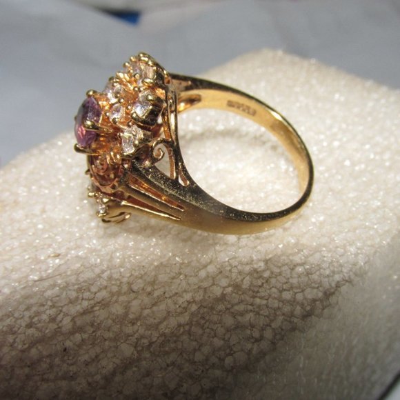 Vintage 14K HGE Amethyst & White CZ Bling Cocktail Ring Size 9 - Picture 5 of 5